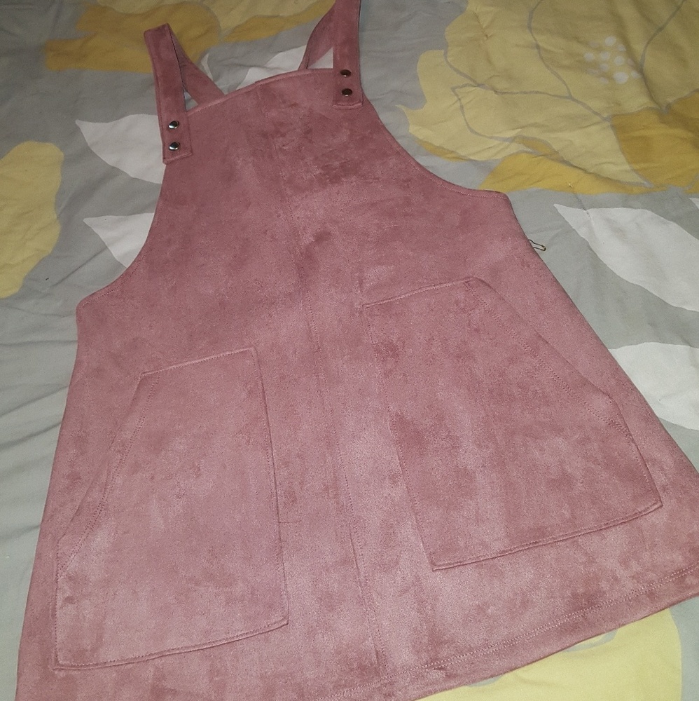 Faux suede overall dress